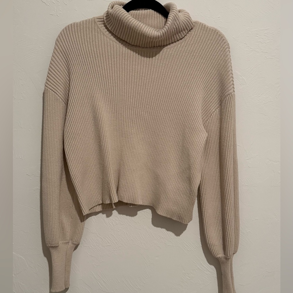 Cropped Express Cream Ribbed Knit Sweater - Picture 6 of 8